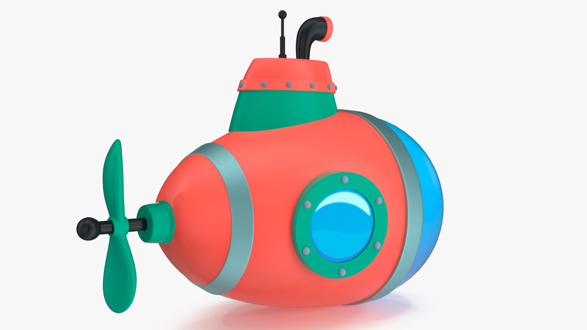Cartoon Style Submarine Red 3D model preview
