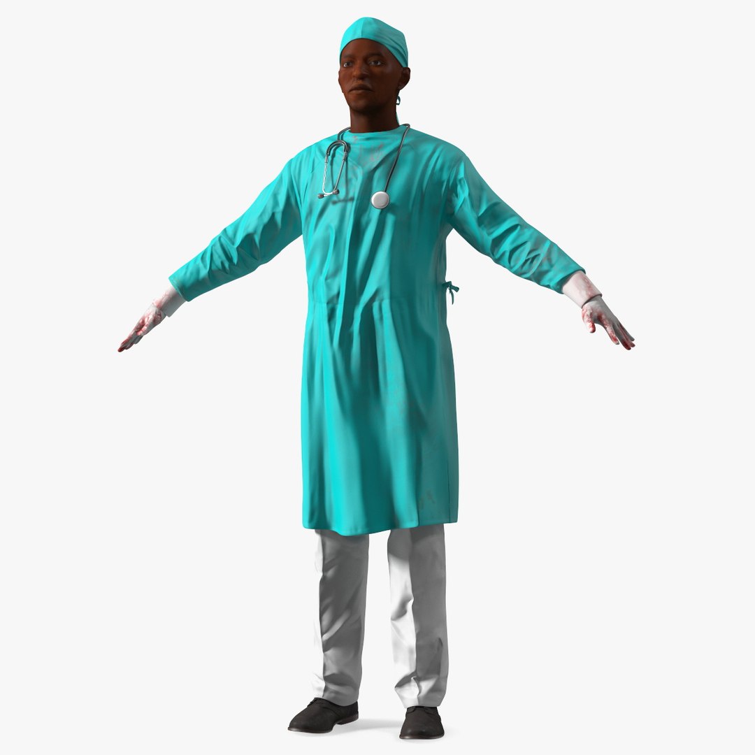 African Black Male Doctor Blood Stained 3D model preview