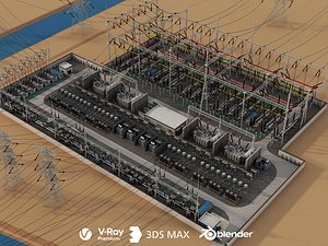 Large Scale Electrical Substation Complex 3D model