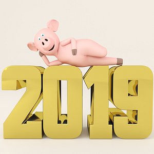 3D pig cartoon symbol