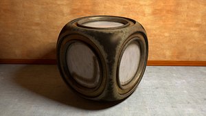 3d glowing metal cube model
