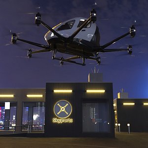 Modular Air Taxi Hub with VTOL Aircraft Dark 3D model