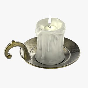 3D model old candlestick candle flame