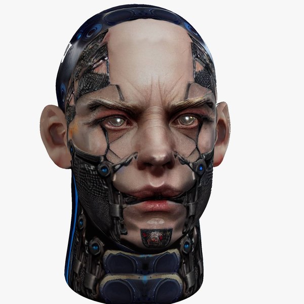 Realistic White Male Head Cyborg 3D model Game Ready Low-poly Low-poly 3D model 3D model