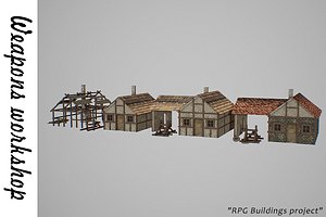 3D medieval weapons workshop buildings