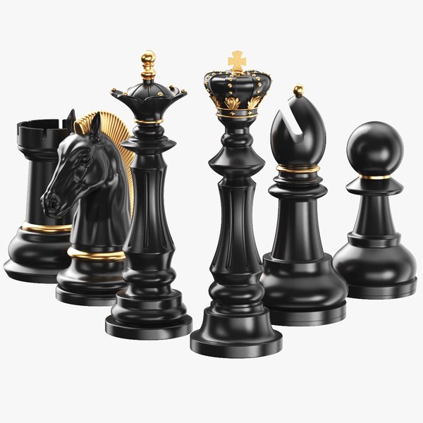 Detailed Chessmen Gold Black 3D