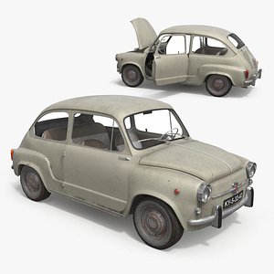 Old Fiat 600 Car Faded Beige Rigged 3D model