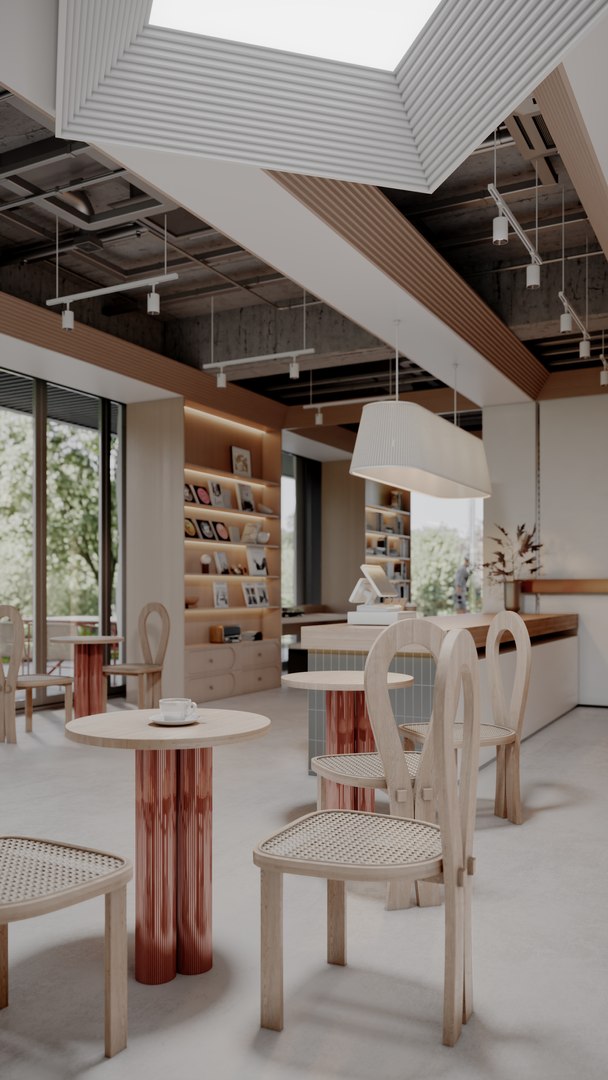 Modern Outdoor Architecture Landscape Cafe Book Bar Park 3D ...