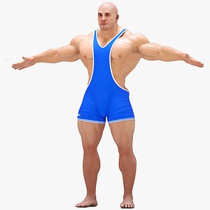 Powerful Athlete Wearing Asics Blue Leotard Rigged for Cinema 4D
