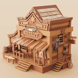 3D model Lowpoly Wild West Sheriff Office 01