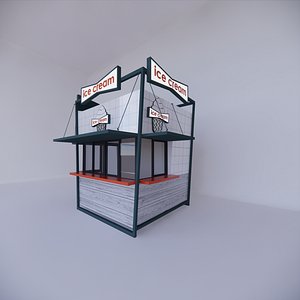 3D simple ice cream booth made of iron and  wood and ceramic model