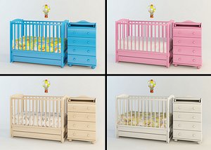 Baby room furniture set: cot with dresser and babylamp