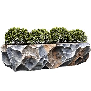 Natural Rock Planter with Decorative Shrubs 3D model 3D model