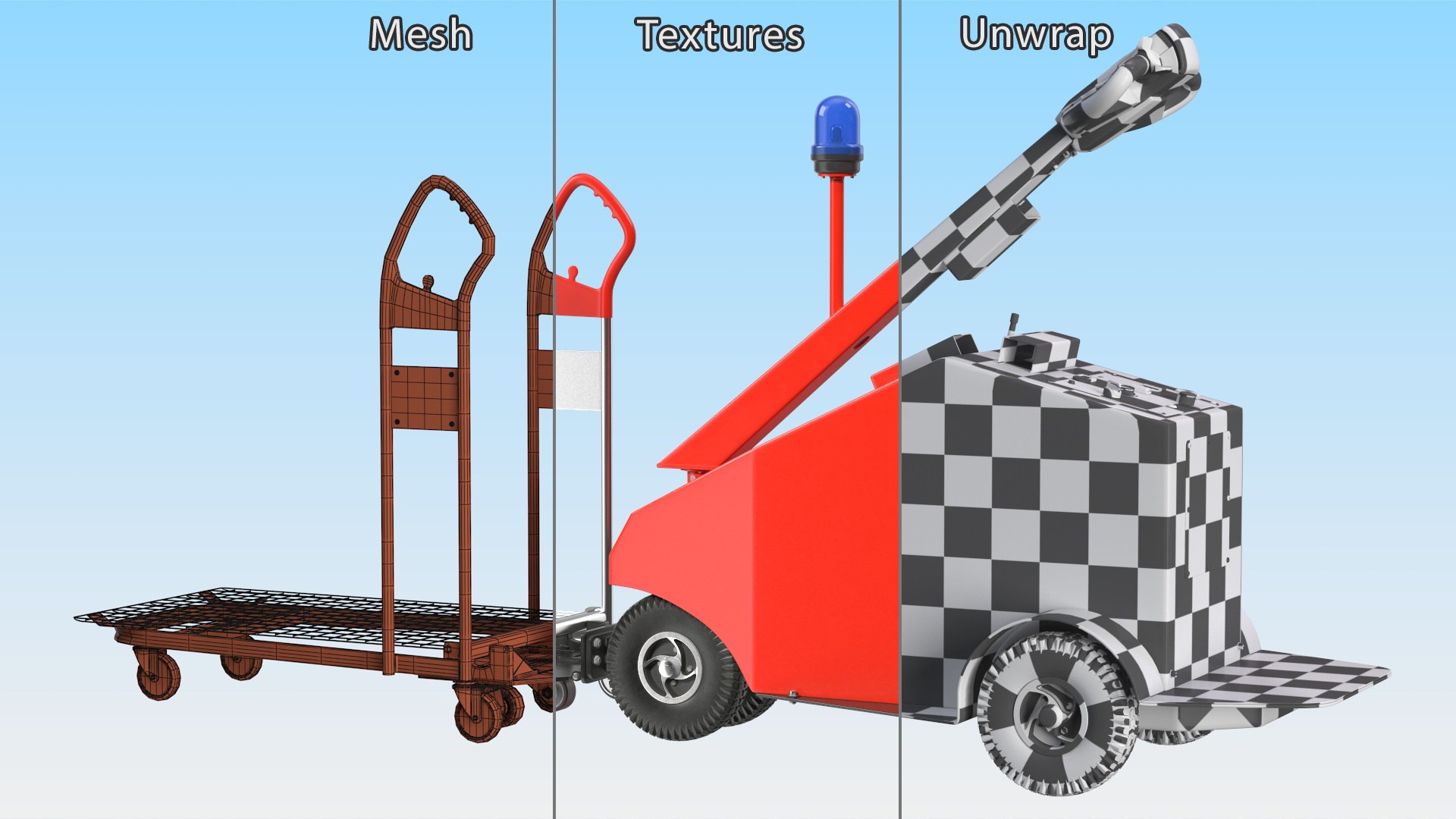 3D Red Electric Pusher with Cargo Trolley TurboSquid 2095050