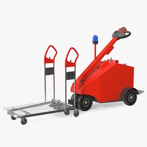 3D Red Electric Pusher with Cargo Trolley