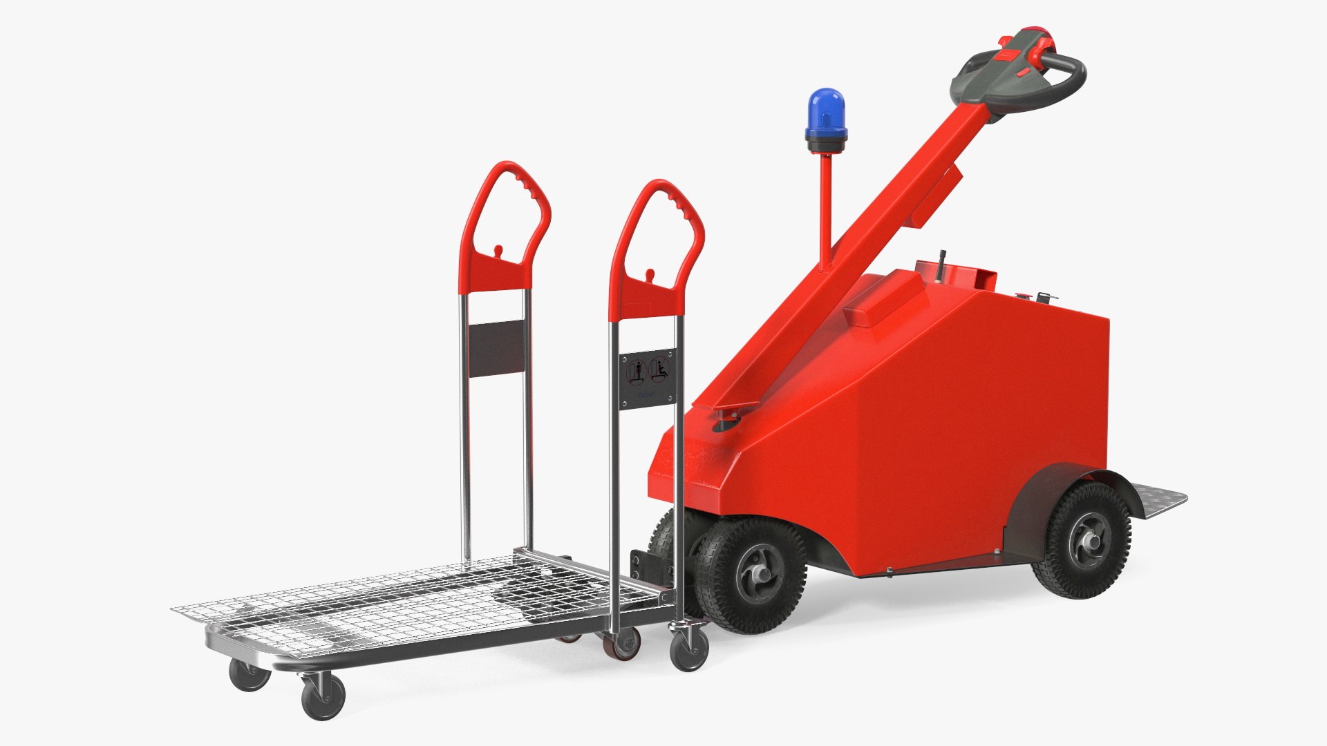 Red Electric Pusher with Cargo Trolley 3D model preview