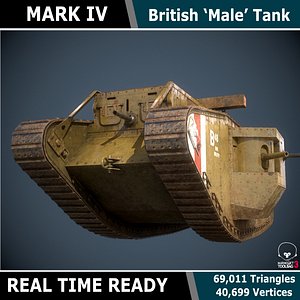 Mark IV 'Male' WW1 Tank - Game Ready