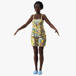3D Black Elderly Woman in Pajamas A-Pose model