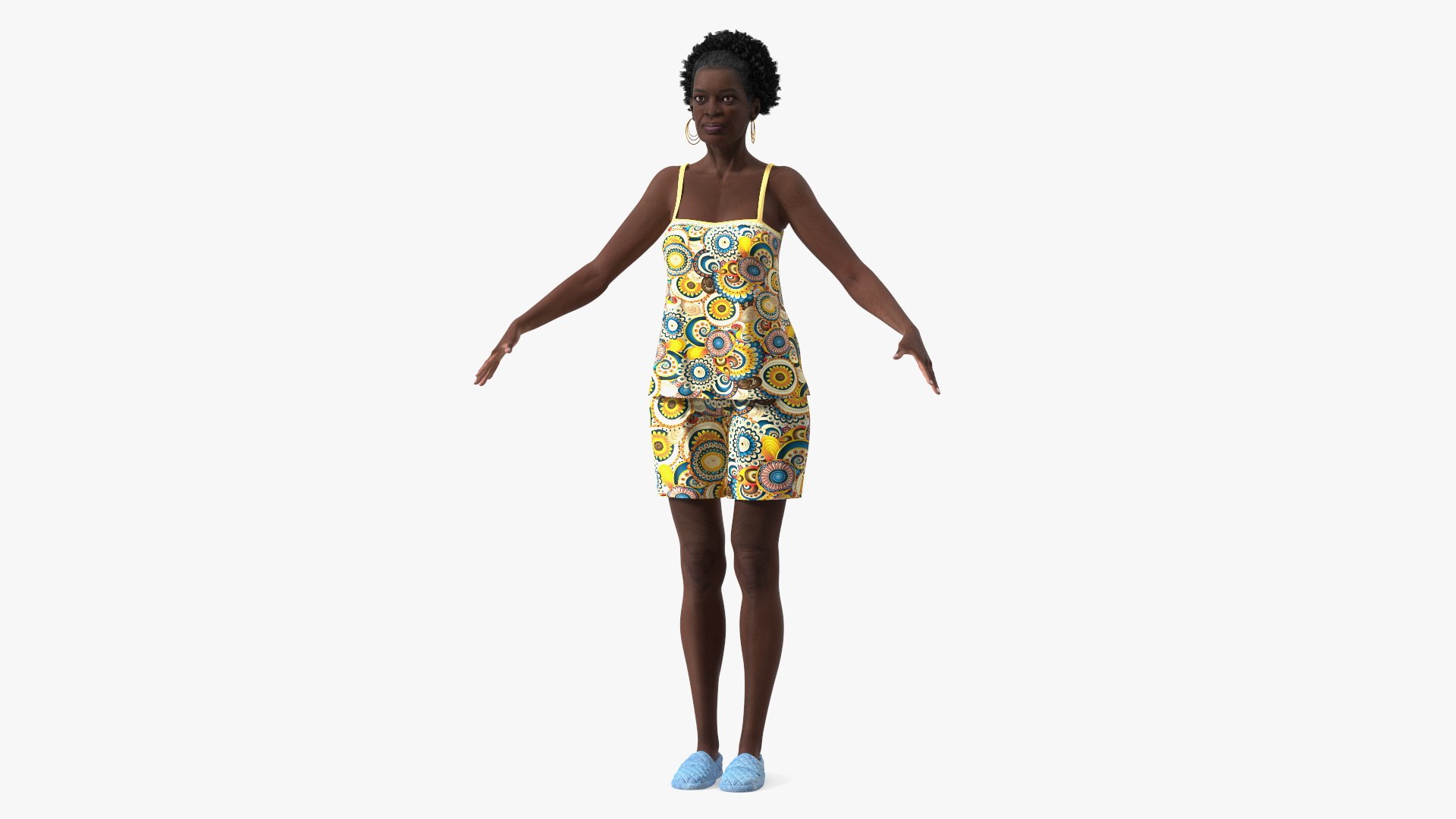 Black Elderly Woman in Pajamas A-Pose 3D model preview