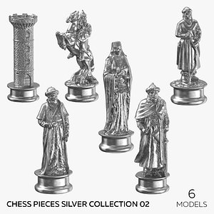 3D Chess Pieces Silver Collection 02 - 6 models