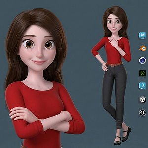 3D model 3D Stylized Cartoon Girl Character Body and Facial Rigged