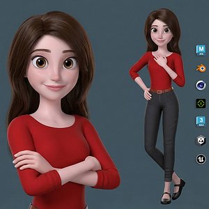 3D Stylized Cartoon Girl Character Body and Facial Rigged