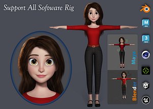 3D model 3D Stylized Cartoon Girl Character Body and Facial Rigged
