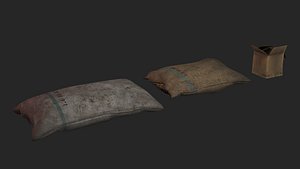 Low Poly Dirty Sack and Cardboard Box 3D model