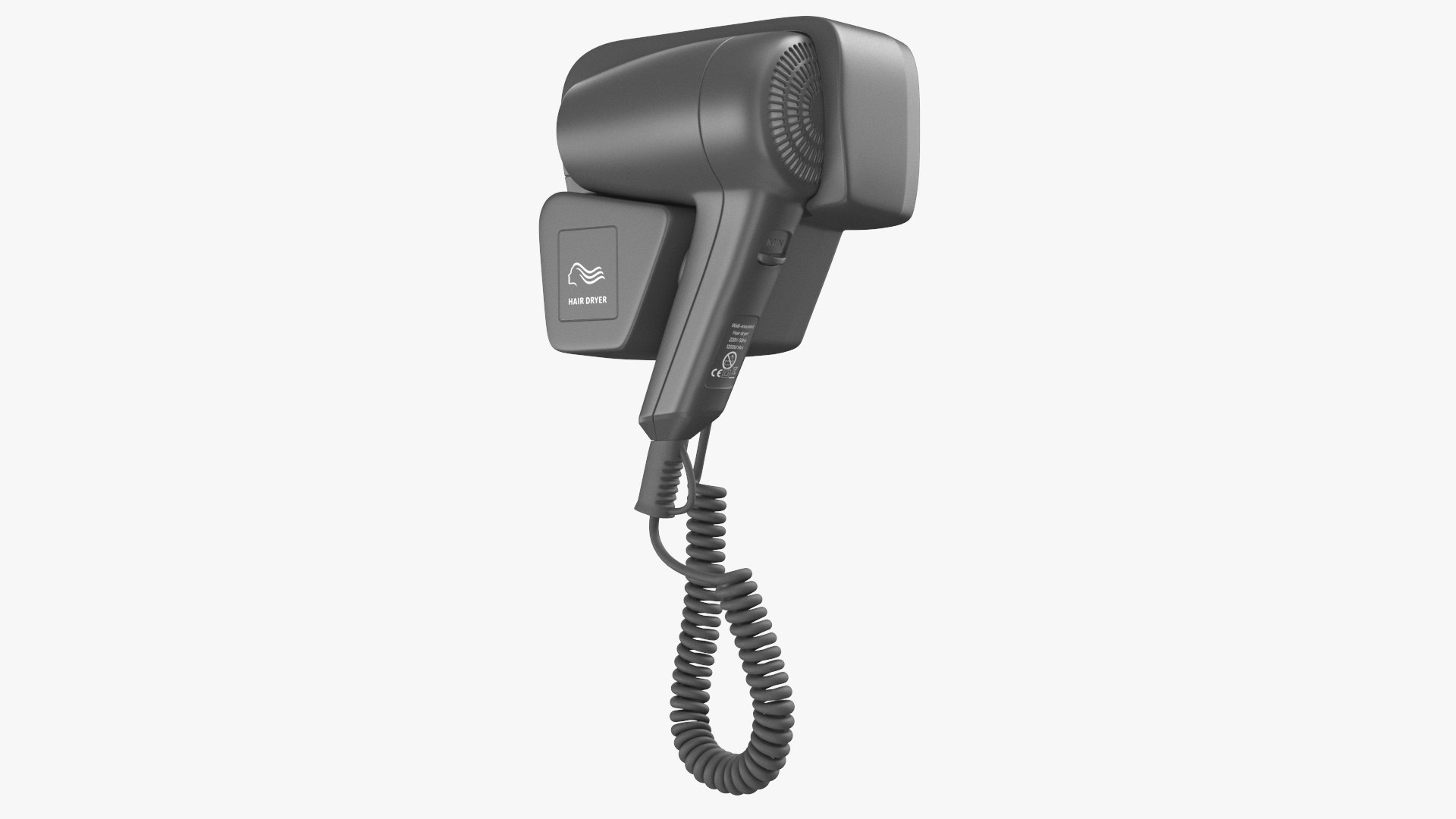 Black Wall Mounted Hair Dryer 3D model preview