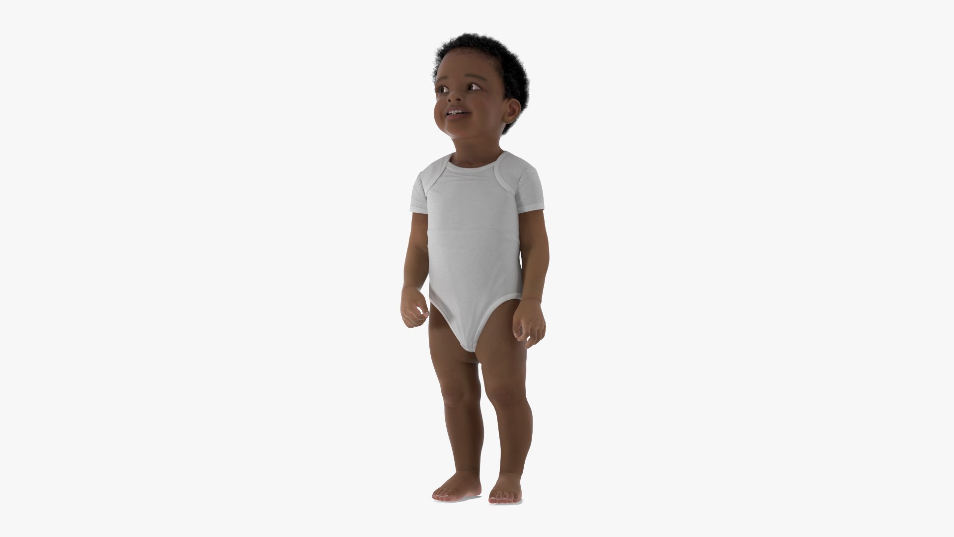 Black Toddler Boy Light Skin in Bodysuit Standing 3D model preview