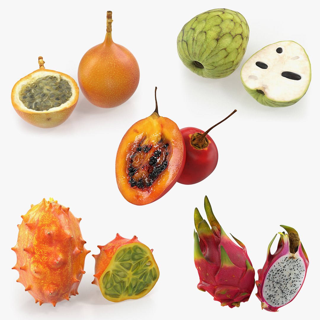 Cutted And Whole Exotic Fruits 3D Models Collection 3D model preview