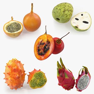 cutted exotic fruits 3D model