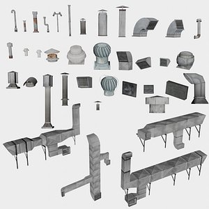 3D 38 in 1 Rooftop Vents Collection - Game Assets model
