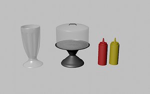 3D diner items milkshake glass model