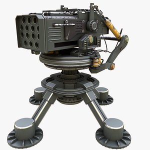 3D Olive Green Metal Turret Rocket Launcher