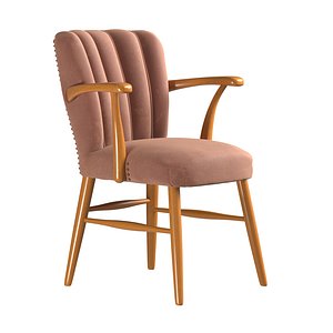 European Armchair in Soft Pink Velvet Upholstery and Wood model