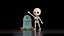 Stylized Cartoon Skeleton Character with Tombstone