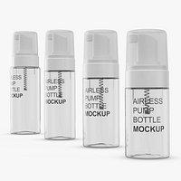 Mockup Four Transparent Airless Pump Bottles Set