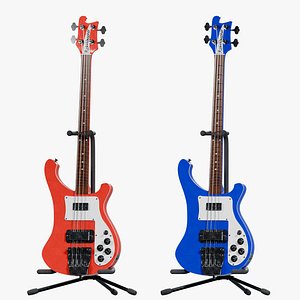 Rickenbacker 4003 Bass Guitars Red and Blue PBR Collection 3D model