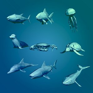 LowPoly Polygonal Cartoon Sea Animals