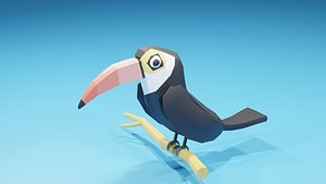 Low Poly Cartoon Toucan Bird