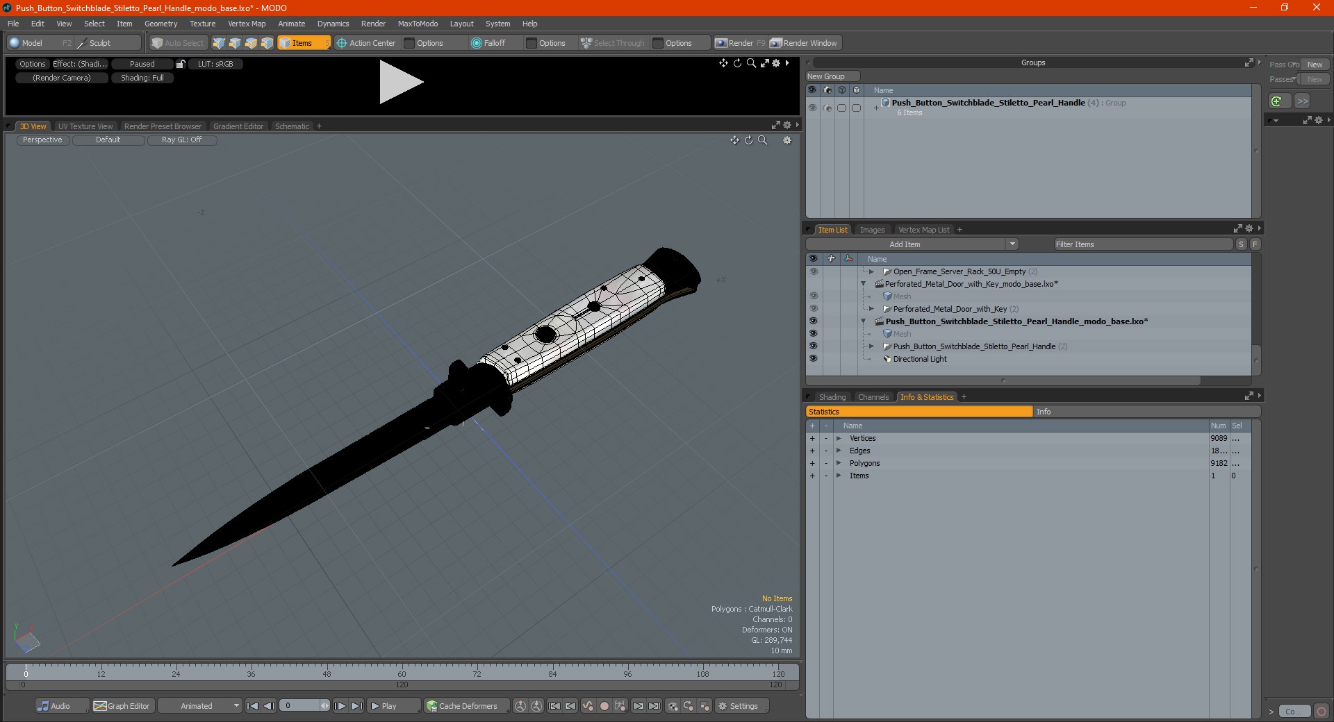Push Button Switchblade Stiletto Pearl Handle 3D model preview