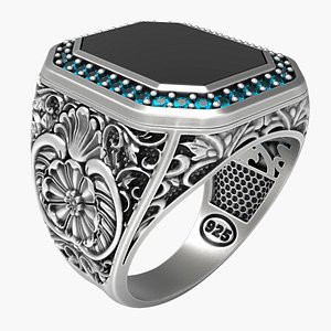 Fashion Men Ring Gemstone 3D model