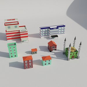 3D Low Poly Buildings model