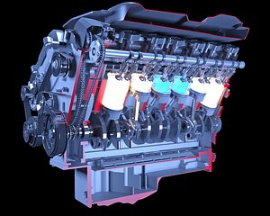 Cutaway Animated V12 Engine Ignition