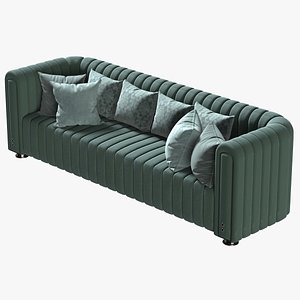 3D Luxury Green Suede Leather Two-seated Sofa