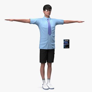 3D Chinese Schoolboy Rigged for Cinema 4D