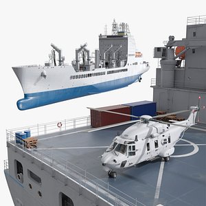 Military Replenishment Vessel with Helicopter on Stern Grey