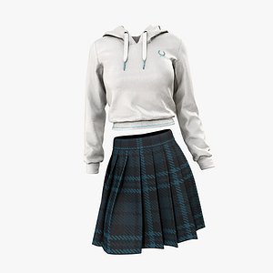 3D School Girl Uniform Hoodie Pleated Skirt