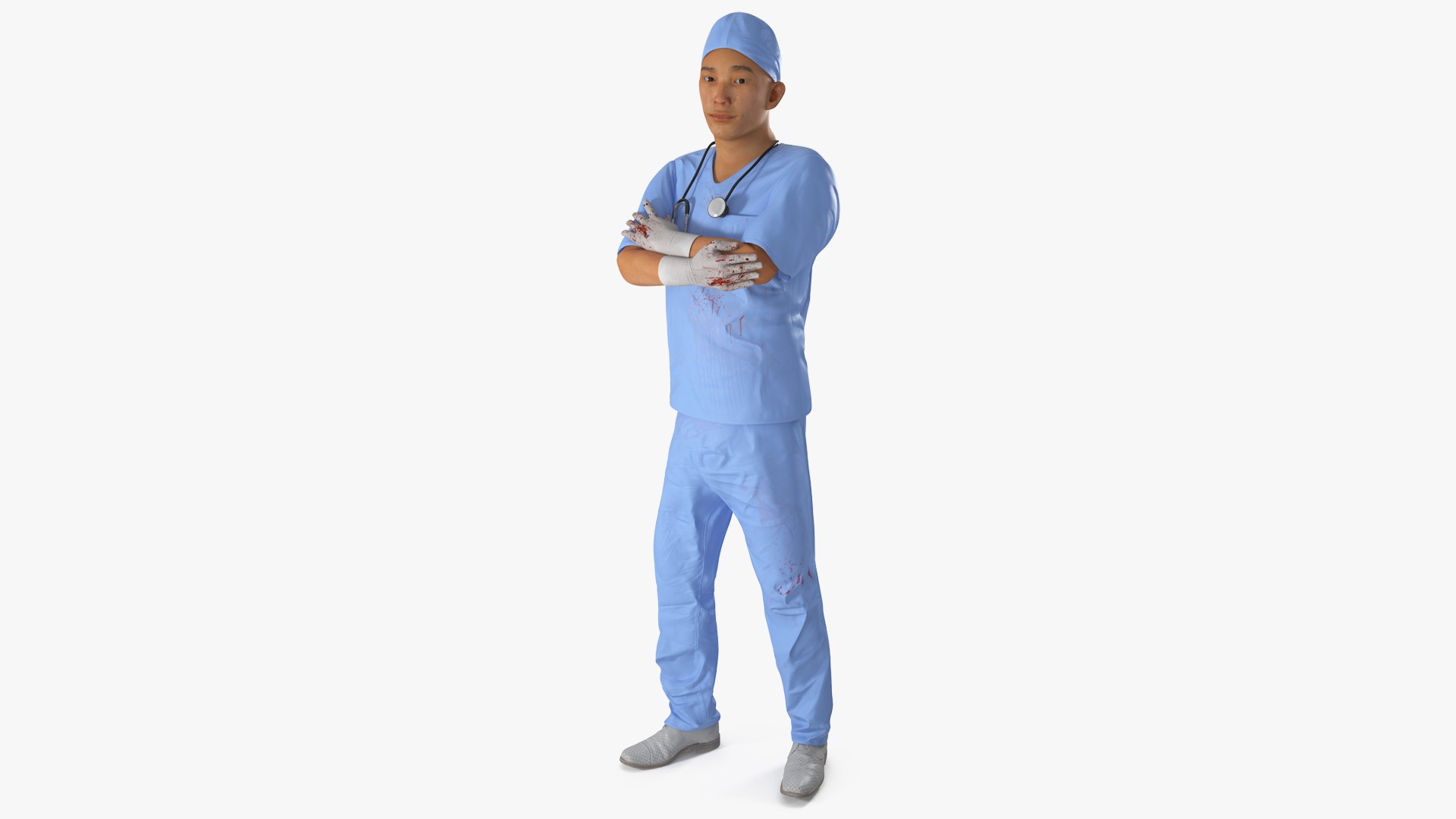 Young Asian Male Doctor Blood Stained Rigged 3D model preview